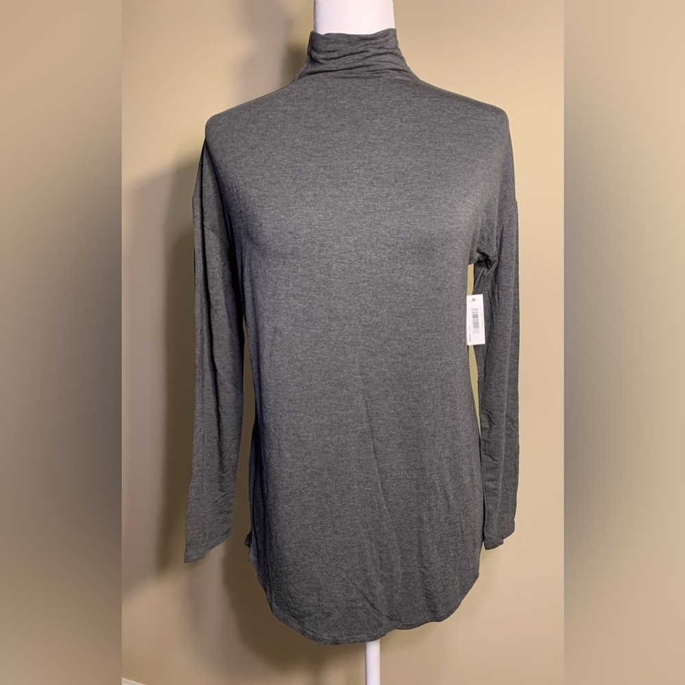NWT Top: (Darker Than Pic) Charcoal, Fitted, Funnel Neck Turtleneck, Jersey